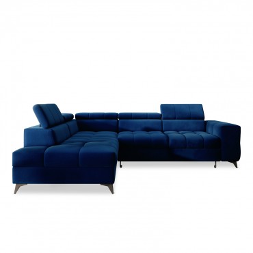 Canapé d'angle gauche convertible Gaspard velours Bleu