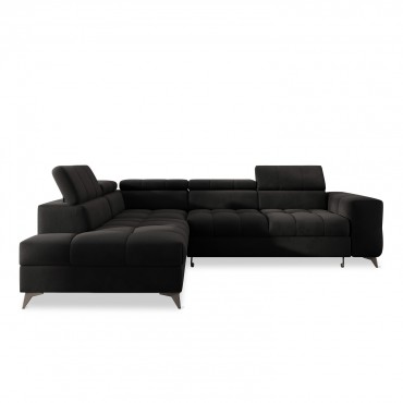 Canapé d'angle gauche convertible Gaspard velours Noir