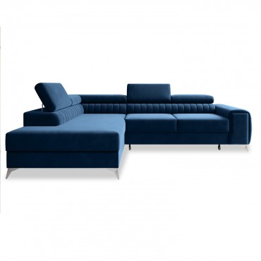 Canapé d'angle gauche convertible Isaac Velours Bleu