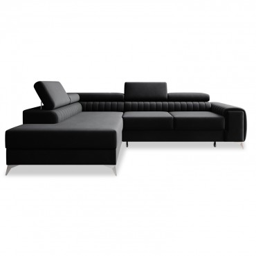 Canapé d'angle gauche convertible Isaac Velours Noir