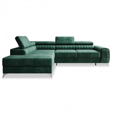 Canapé d'angle gauche convertible Isaac Velours Vert