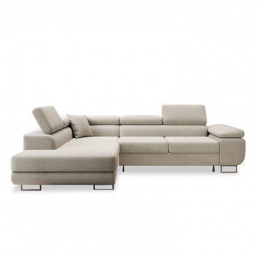Canapé d'angle gauche convertible Marius tissu Beige