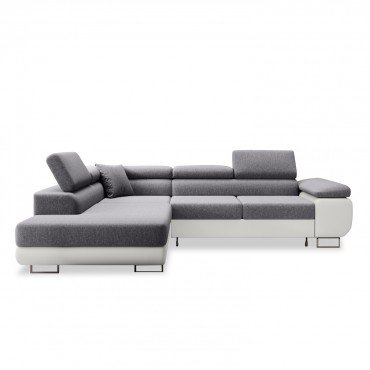 Canapé d'angle gauche convertible Marius Gris et Blanc
