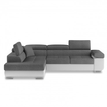 Canapé d'angle gauche convertible Marius Gris et Blanc