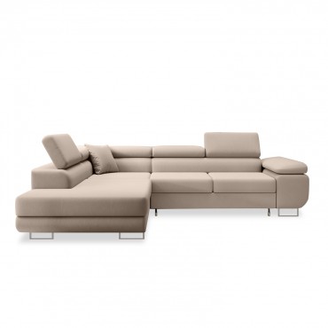 Canapé d'angle gauche convertible Marius velours Beige