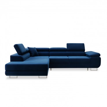 Canapé d'angle gauche convertible Marius velours Bleu