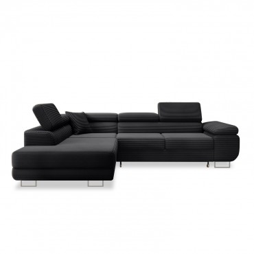 Canapé d'angle gauche convertible Marius velours côtelé Noir