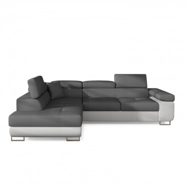 Canapé d'angle gauche convertible Marius velours Gris Foncé et Gris