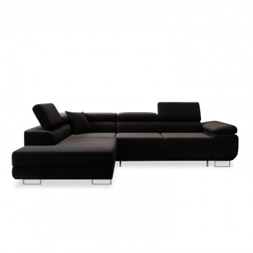 Canapé d'angle gauche convertible Marius velours Noir