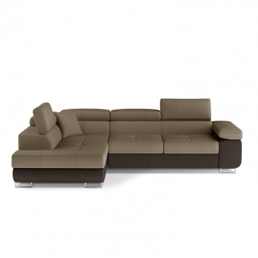 Canapé d'angle gauche convertible Marius velours Taupe et velours Marron