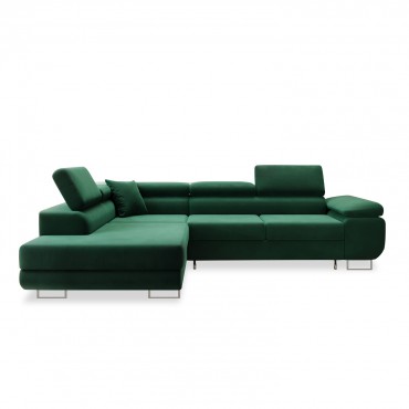 Canapé d'angle gauche convertible Marius velours Vert