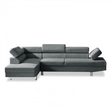 Canapé d'angle gauche avec têtières relevables Palerme velours côtelé gris
