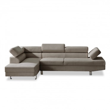 Canapé d'angle gauche avec têtières relevables Palerme velours côtelé taupe