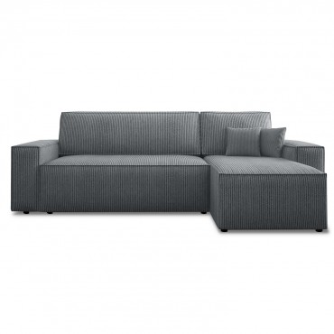 Canapé d'angle convertible réversible Lorenzo en velours côtelé Gris foncé
