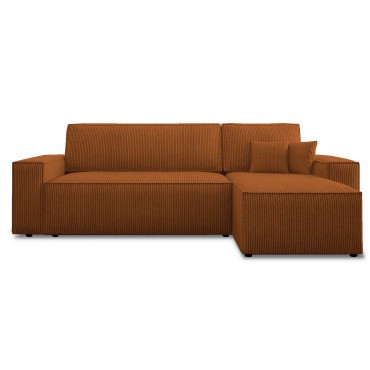 Canapé d'angle convertible réversible Lorenzo en velours côtelé Terracotta