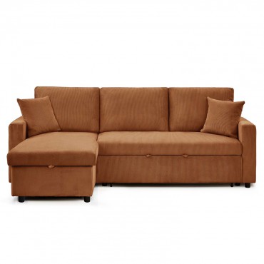Canapé d'angle convertible Rico velours côtelé Terracotta