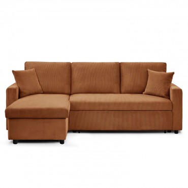 Canapé d'angle convertible Rico velours côtelé Terracotta