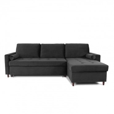 Canapé d'angle convertible réversible Claudio en velours noir