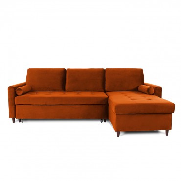 Canapé d'angle convertible réversible Claudio en velours terracotta