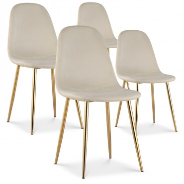 Lot de 4 chaises Bali velours beige pieds doré