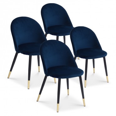 Lot de 4 chaises Bertille en velours bleu pieds noir et or