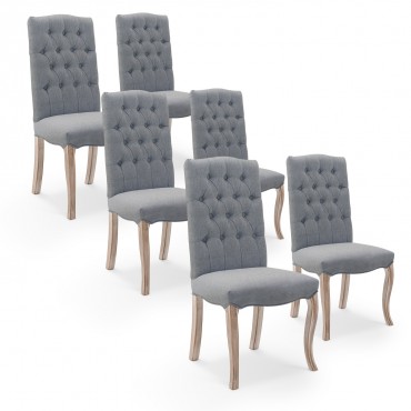 Lot de 6 chaises capitonnées Jade tissu gris