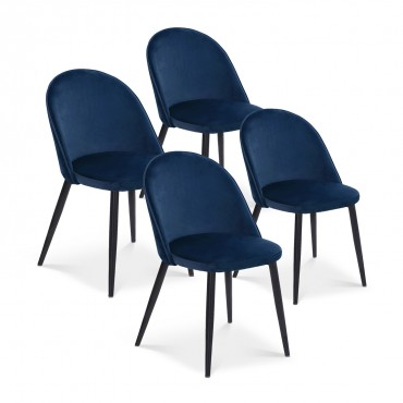 Lot de 4 chaises Cecilia Velours Bleu pieds noirs