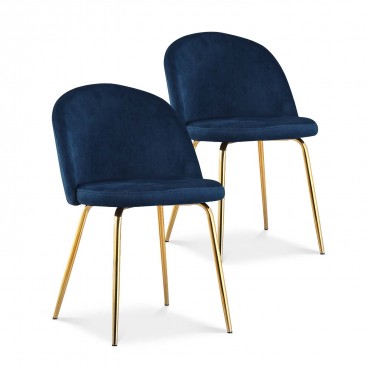 Lot de 2 chaises Cecilia velours Bleu pieds doré