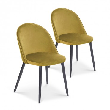 Lot de 2 chaises Cecilia velours Jaune pieds noirs