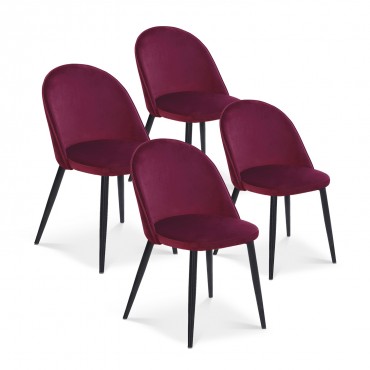 Lot de 4 chaises Cecilia Velours Rouge pieds noirs