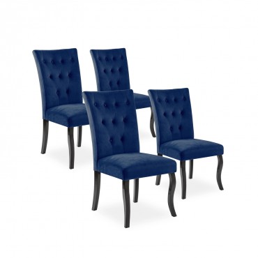 Lot de 4 chaises capitonnées Chaza Velours Bleu