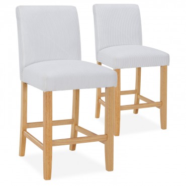 Lot de 2 chaises de bar en bois Rosie velours côtelé Blanc - H65cm
