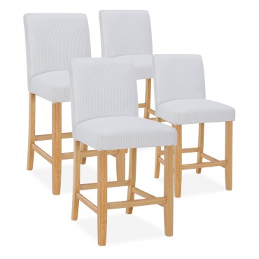 Lot de 4 chaises de bar en bois Rosie velours côtelé Blanc - H65cm