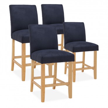 Lot de 4 chaises de bar en bois Rosie velours côtelé Noir - H65cm