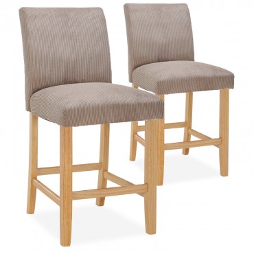 Lot de 2 chaises de bar en bois Rosie velours côtelé Taupe - H65cm