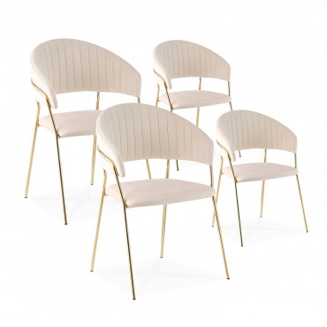 Lot de 4 chaises Margaux velours beige pieds or