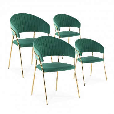 Lot de 4 chaises Margaux velours vert pieds or