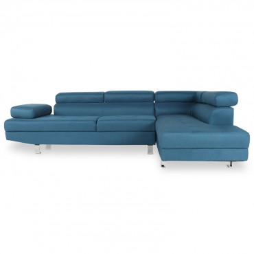 Canapé d'angle droit avec têtières relevables Charly tissu bleu canard