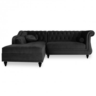 Canapé d'angle gauche Empire Velours Noir style Chesterfield