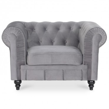 Fauteuil Chesterfield velours Altesse Argent