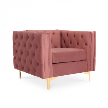 Fauteuil Edward Velours Vieux rose pieds doré