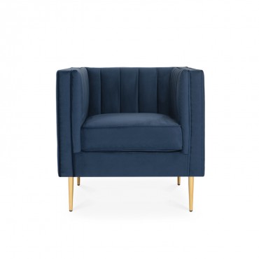 Fauteuil James Velours Bleu foncé pieds doré