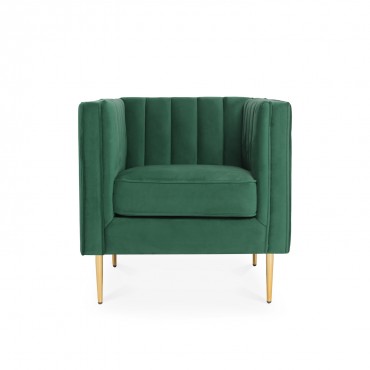 Fauteuil James Velours Vert pieds doré