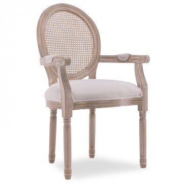 Fauteuil médaillon Louis XVI cannage rotin tissu beige