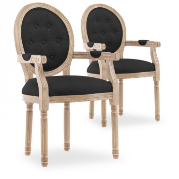 Lot de 2 fauteuils médaillon capitonnés Louis XVI tissu