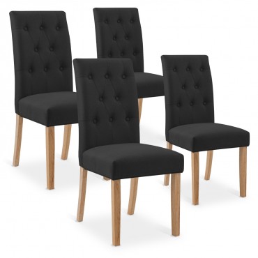 Lot de 4 chaises capitonnées Gaya tissu noir