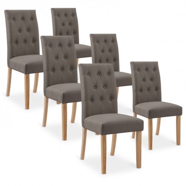 Lot de 6 chaises capitonnées Gaya tissu taupe