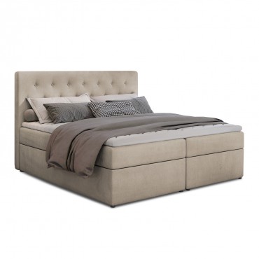 Lit coffre + matelas Celestin 180cm Velours Beige