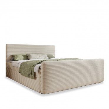 Lit coffre + matelas Napoli 180cm velours côtelé Beige