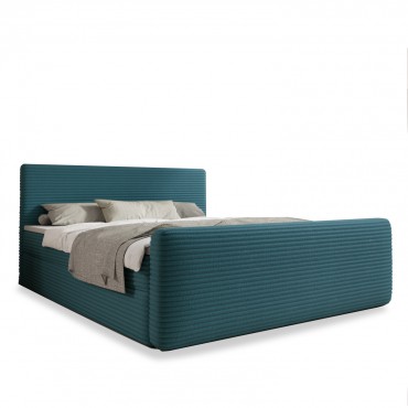 Lit coffre + matelas Napoli 180cm velours côtelé Bleu Canard